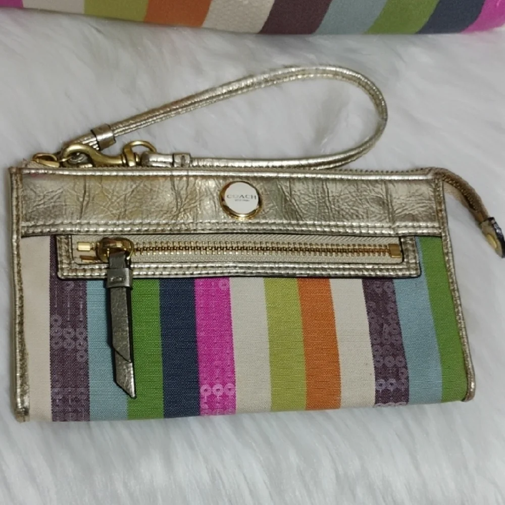 SALE! Coach Poppy Legacy Sequined Striped Shoulder Bag & Matching Wristlet - Picture 5 of 16